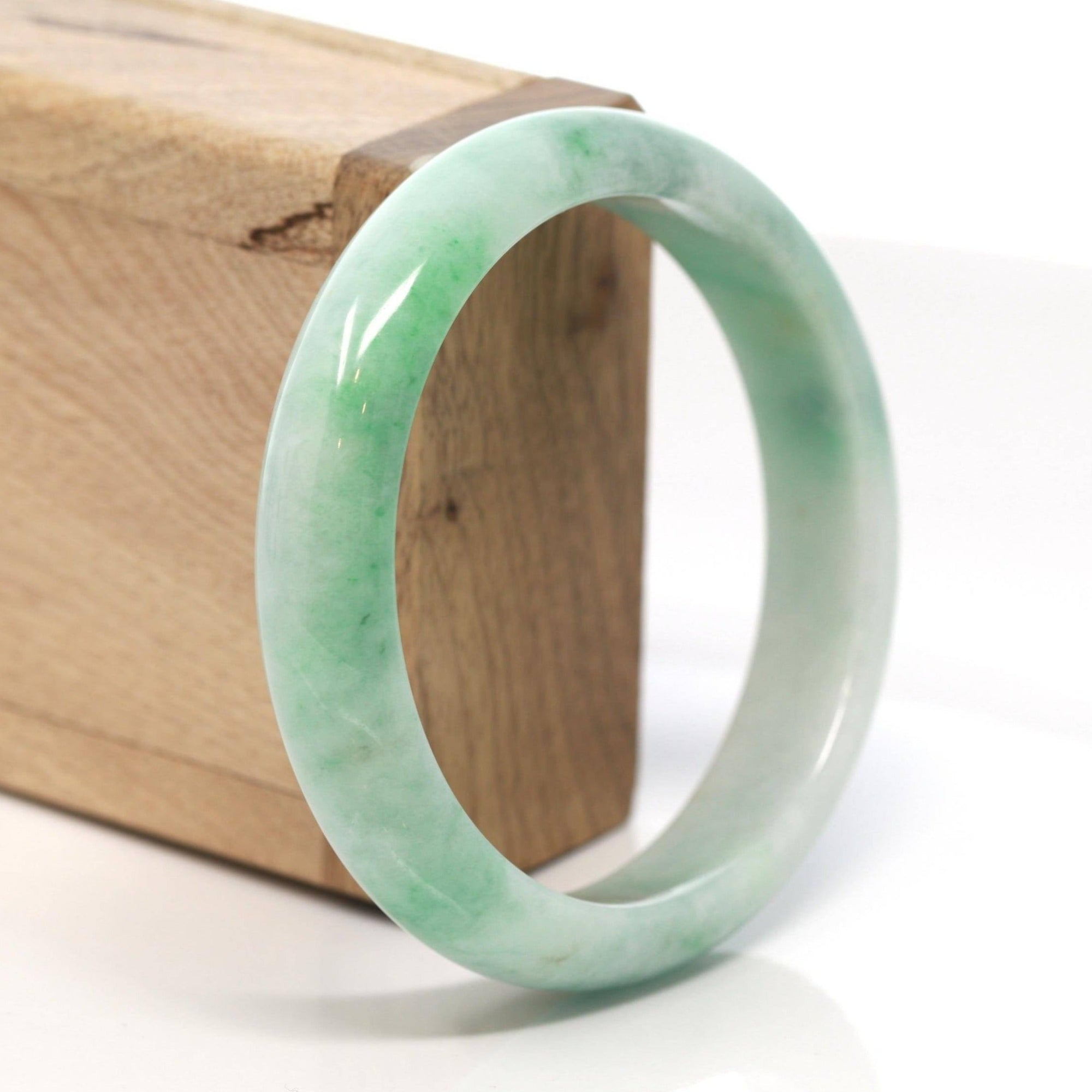 Baikalla Jewelry Jadeite Jade Bangle Bracelet Baikalla™ "Classic Bangle" Genuine Burmese Green Jadeite Jade Bangle Bracelet ( 56.13 mm) #129