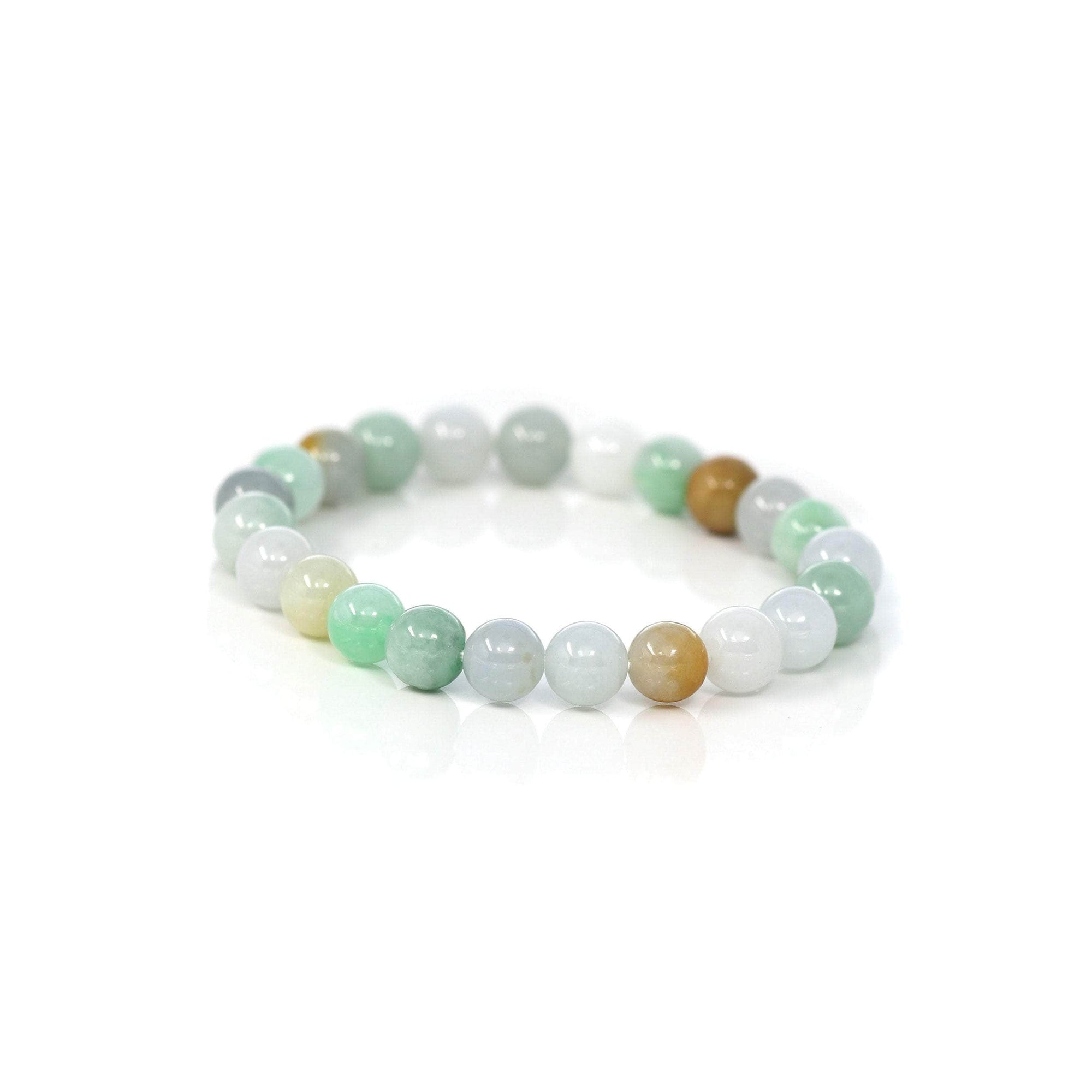 Baikalla Jewelry jade beads bracelet Genuine Jadeite Jade Round Multiple Colors Beads Bracelet (8.5 mm)