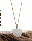 Baikalla Jewelry Jade Pendant Natural Ice White Jadeite Jade Ru Yi Necklace With 14k Yellow Gold VS1 Diamond Bail