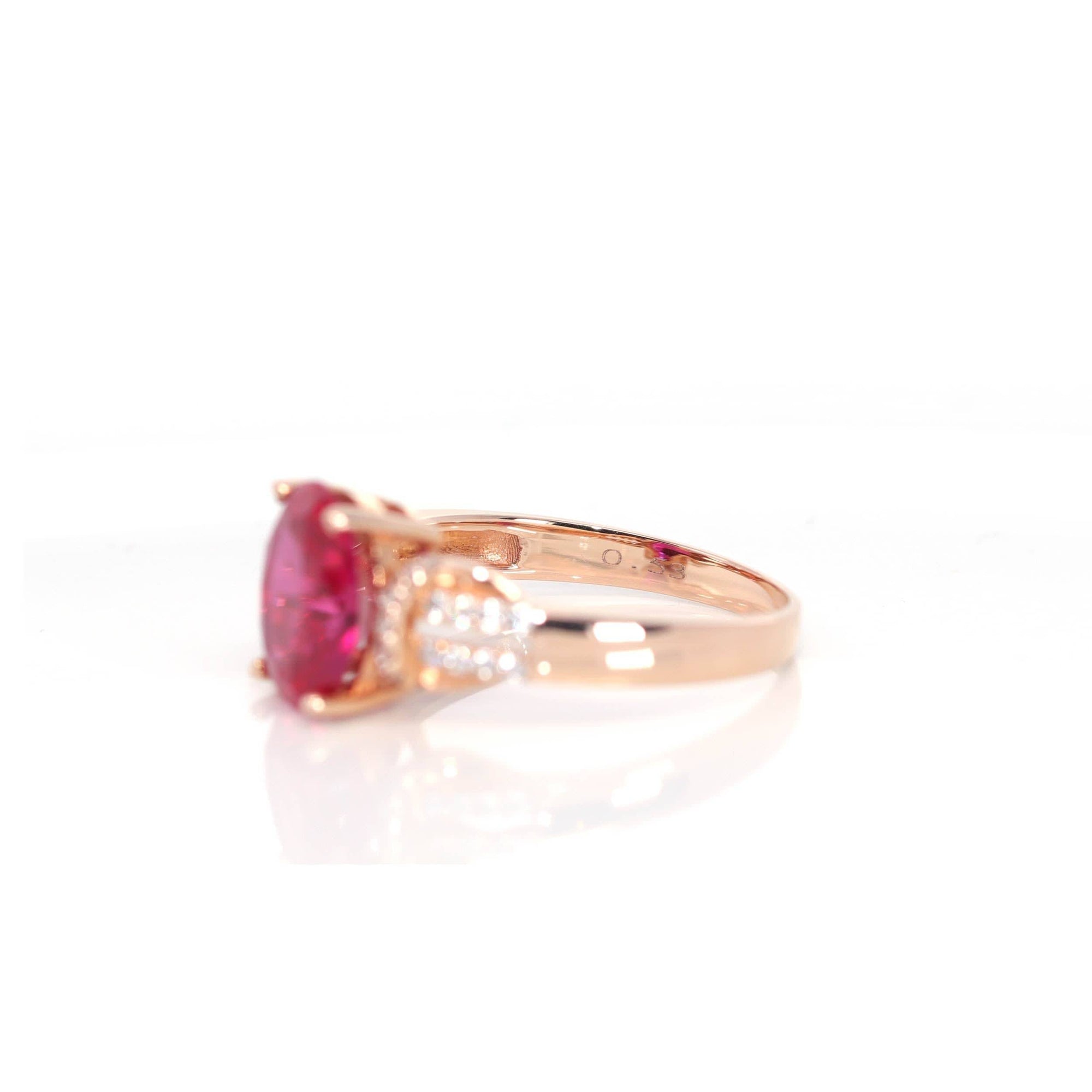 Baikalla Jewelry Gold Sapphire Ring 18k Rose Gold Lab-Created Ruby Ring With CZ