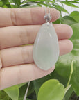 Natural Ice Green Jadeite Jade Shou Tao ( Longevity Peach ) Necklace With 14k White Gold Bail