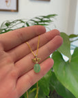 18k Yellow Gold Jadeite Jade Ginkgo Leaf Pendant Necklace with Diamond