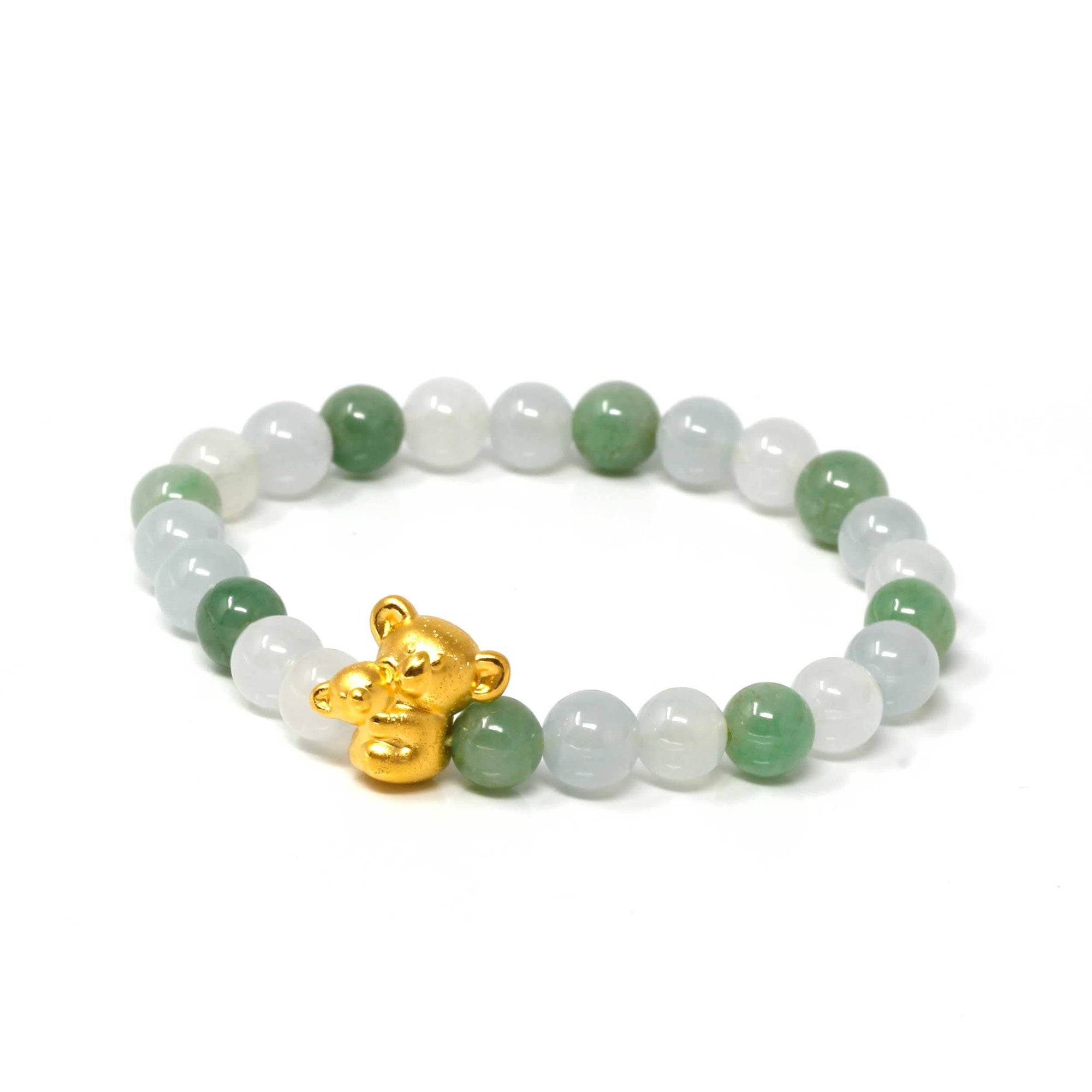 Baikalla Jewelry 24k Gold Jadeite Beads Bracelet Genuine High-quality Jade Jadeite Bracelet Bangle with 24k Yellow Gold Koala Bear Charm 