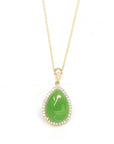 Baikalla Jewelry Gold Jade Pendant 14K Gold Genuine Green Apple Green Jade Tear Drop Pendant Necklace With VS1 Diamond