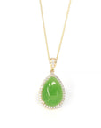 Baikalla Jewelry Gold Jade Pendant 14K Gold Genuine Green Apple Green Jade Tear Drop Pendant Necklace With VS1 Diamond