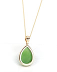 Baikalla Jewelry Gold Jade Pendant 14K Gold Genuine Green Apple Green Jade Tear Drop Pendant Necklace With VS1 Diamond