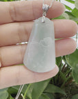 Baikalla Genuine Green Jadeite Jade " Ping An Wu Shi Pai "  Pendant With Gold Bail