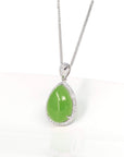 Baikalla Jewelry Gold Jade Pendant 14K Gold Genuine Green Apple Green Jade Tear Drop Pendant Necklace With VS1 Diamond