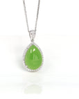 Baikalla Jewelry Gold Jade Pendant Sterling Silver Genuine Green Apple Green Jade Tear Drop Pendant Necklace With White Sapphire