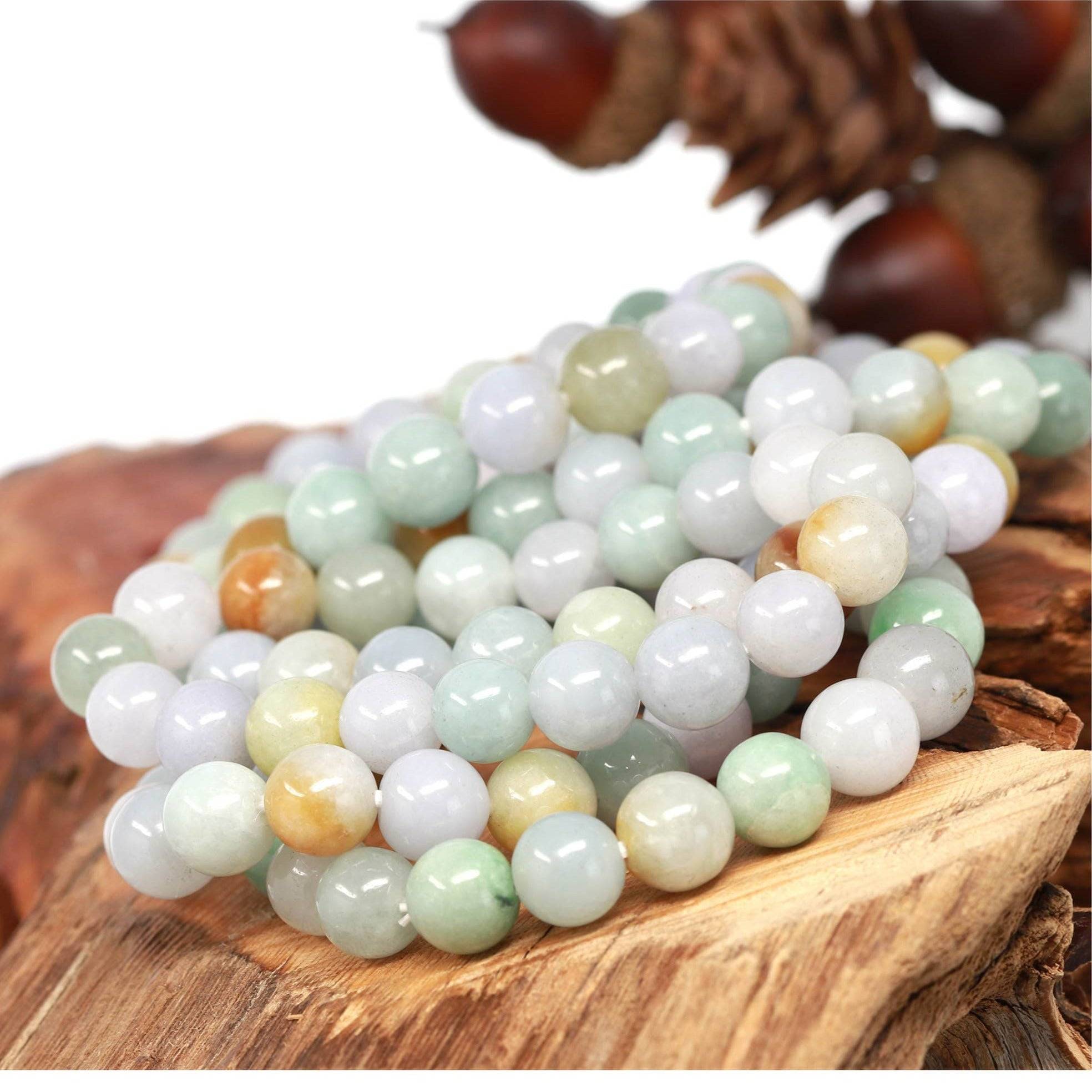 Baikalla Jewelry jade beads bracelet Genuine Jadeite Jade Round Multiple Colors Beads Bracelet (9.5 mm)