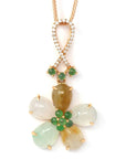 Baikalla Jewelry 18k Gold Jadeite Necklace 18k Rose Gold Genuine Mixed Color Burmese Jadeite Lucky Flower Necklace