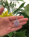 Genuine Lavender Jadeite Jade Lucky KouKou " Ping An Kou " Pendant With 14K White Gold Bail & Diamond In Center.