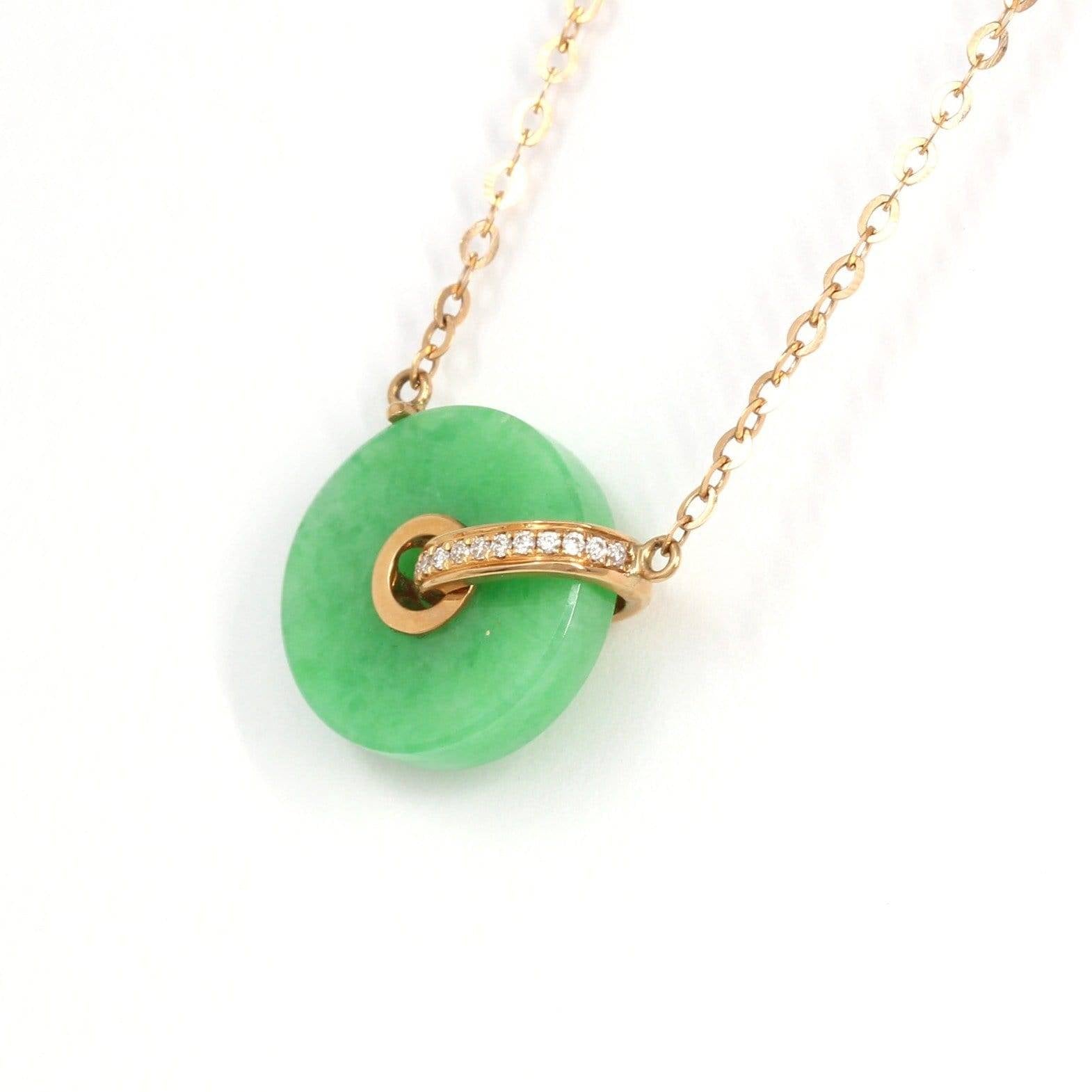 Baikalla Jewelry 18k Gold Jadeite Necklace 18k Rose Gold Genuine Burmese Jadeite Lucky Pendant Necklace With Diamonds