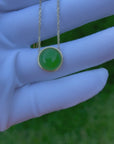 14K Gold Genuine Very High-quality Green Apple Green Jade Circle Pendant Necklace