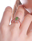 Baikalla Jewelry Silver Jade Ring Rose Gold Plated Sterling Silver Genuine Nephrite Green Jade Ring