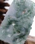 Baikalla Jewelry Jade Carving Necklace "Soring Dragon" Natural Jadeite Jade Blue Green Pendant Necklace For Men, Collectibles.