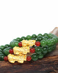 Baikalla Jewelry jade beads bracelet 6.5 inches / Pixiu S 24K Pure Yellow Gold PiXiu With Genuine Green Jade Round Beads Bracelet Bangle ( 9.5 mm )