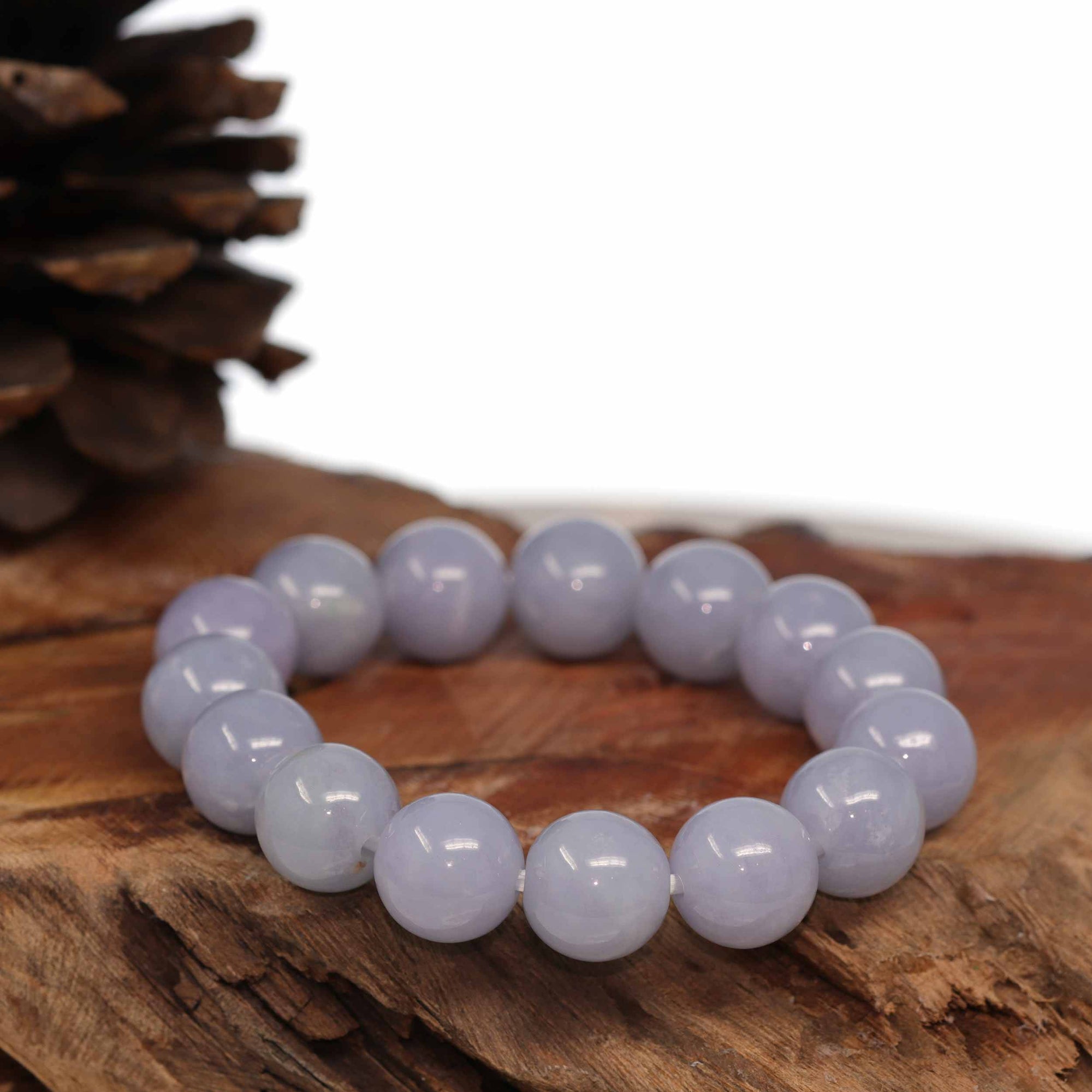 Baikalla Jewelry jade beads bracelet Jadeite Jade 13mm Round Purple Lavender Beads Bracelet ( 13 mm ) For Men