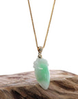 Baikalla Jewelry Jade Pendant Pendant Only Natural Jadeite "Longevity Peach" ShouTao Necklace With 14k Yellow Gold Diamond Bail