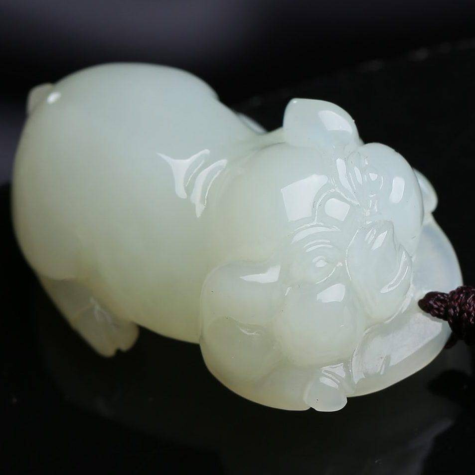 Baikalla Jewelry Jade Pendant Nephrite White Jade, Lucky Pig Pendant Necklace