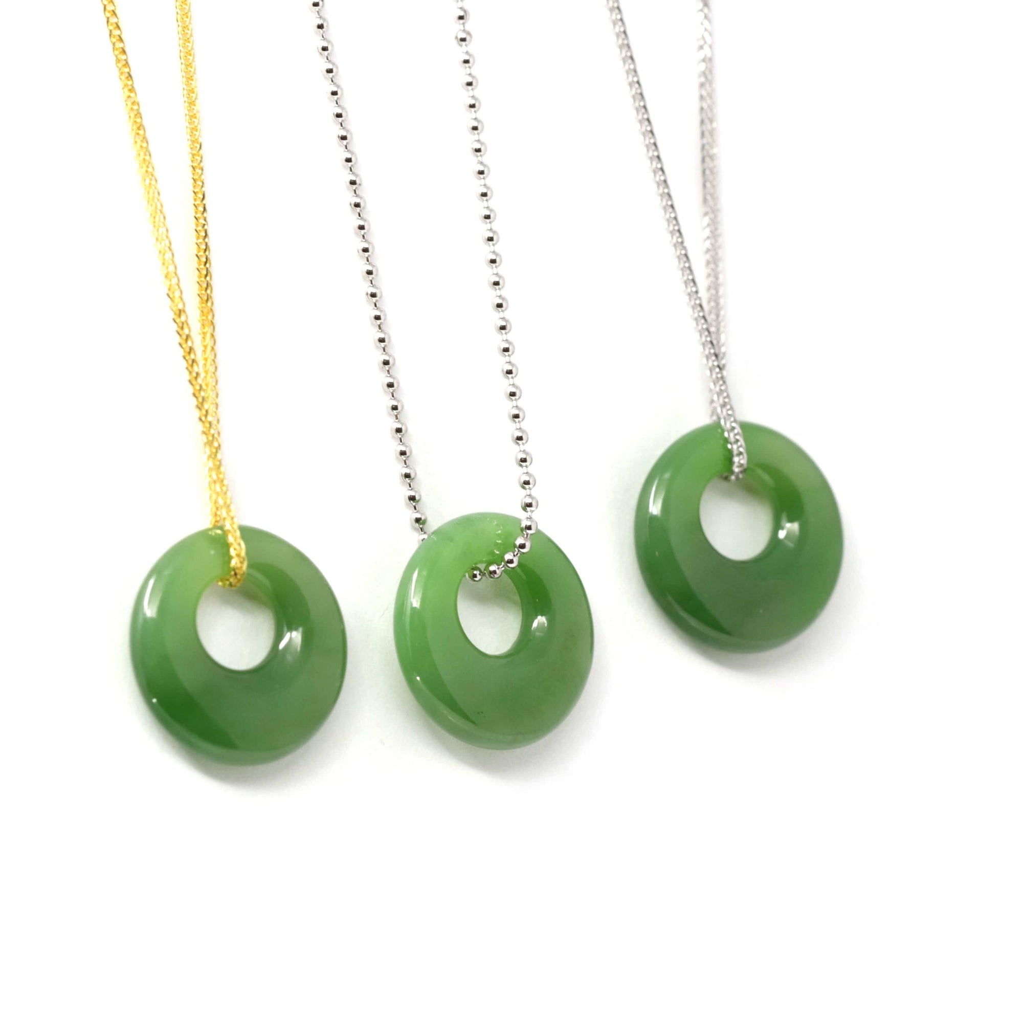 Baikalla Jewelry Jade Pendant Necklace Genuine HeTian Nephrite Green Jade Lucky KouKou Circle Pendant Necklace