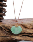 Baikalla Jewelry Jade Pendant 18k Rose Gold Genuine Burmese Green Jadeite Happiness ( Fu & Pingan ) Pendant Necklace