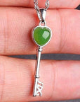 Baikalla Jewelry Nephrite Jade Necklace Baikalla™ "The Key to My Heart" Sterling Silver Genuine Nephrite Green Jade Key Pendant Necklace