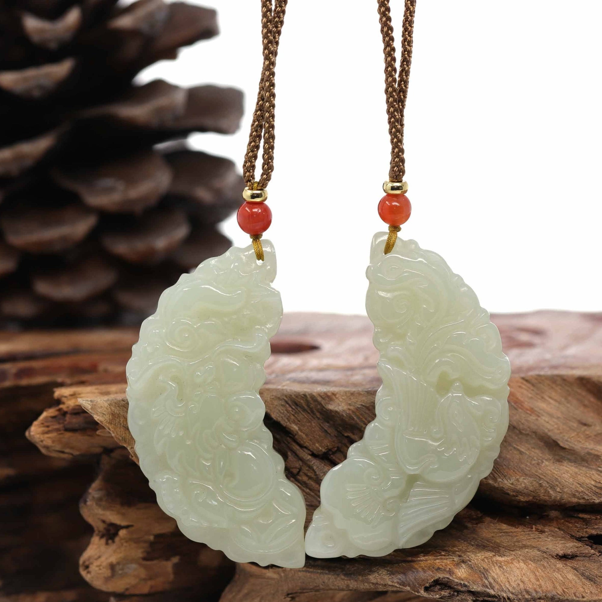 Baikalla Jewelry Jade Pendant Necklace Baikalla™ &quot;Dragon &amp; Phoenix&quot; Genuine HeTian White Nephrite Jade Pendant Necklace