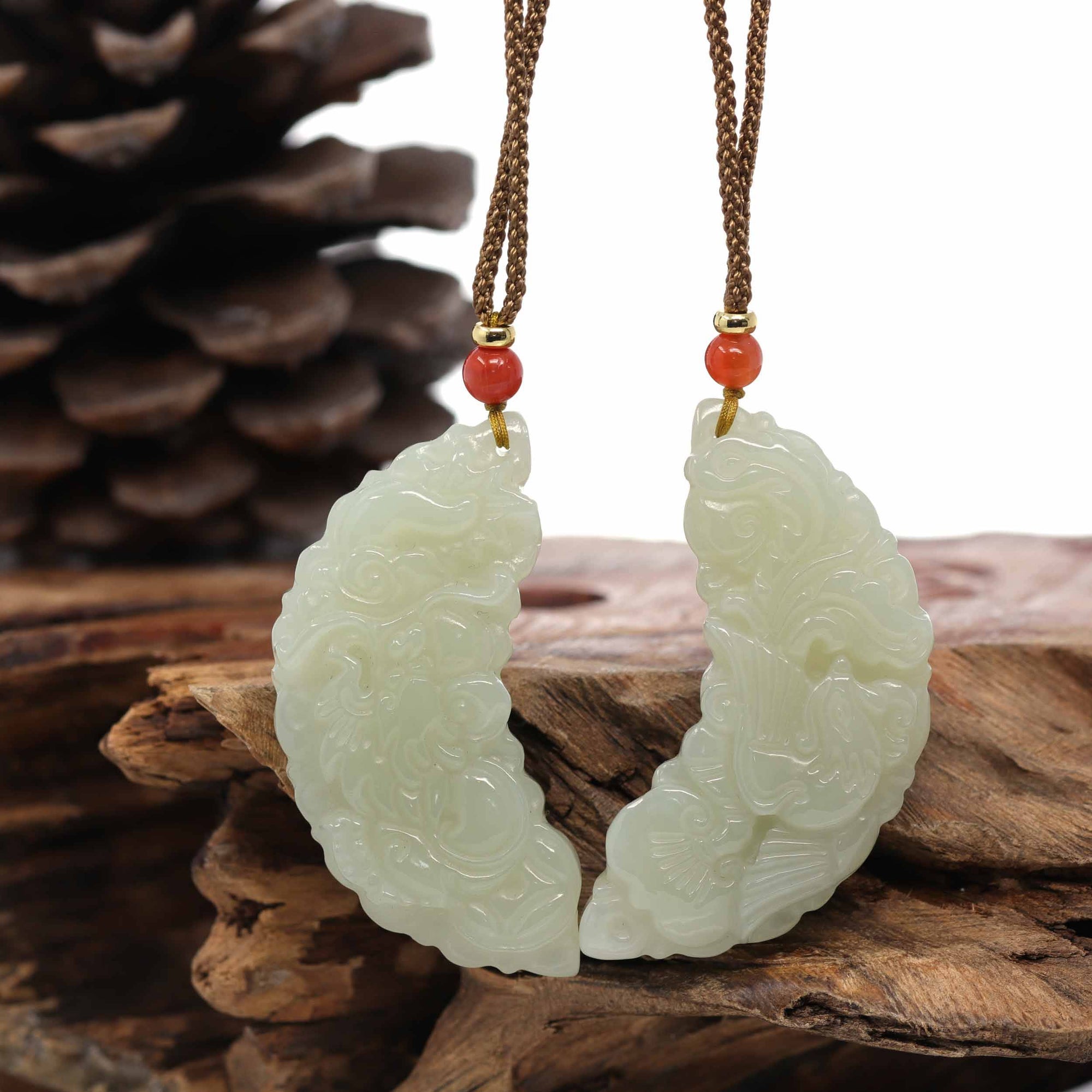 Baikalla Jewelry Jade Pendant Necklace Baikalla™ &quot;Dragon &amp; Phoenix&quot; Genuine HeTian White Nephrite Jade Pendant Necklace