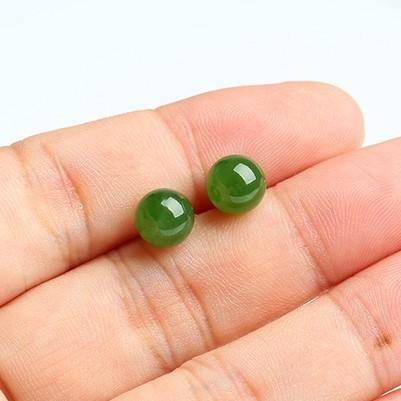 Baikalla Jewelry Gold Jade Earrings Baikalla™ "Classic Jade Stud" 18K Gold Genuine Nephrite Green Jade Beads (high quality) Earrings