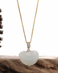 Baikalla Jewelry Jade Pendant Pendant Only Natural Ice White Jadeite Jade Ru Yi Necklace With 14k Yellow Gold VS1 Diamond Bail