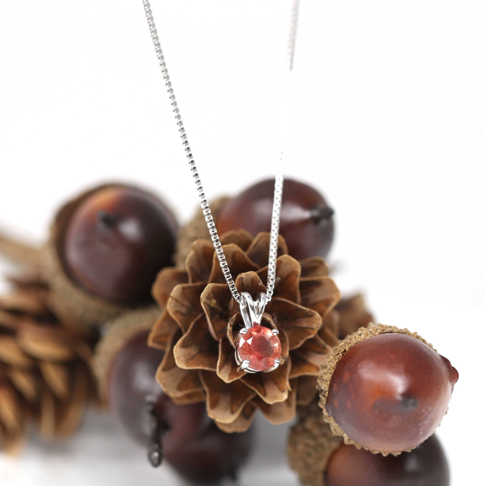 Baikalla Jewelry Silver Sunstone Necklace Sterling Silver Red Ponderosa Sunstone Necklace With Bezel Set white Sapphire