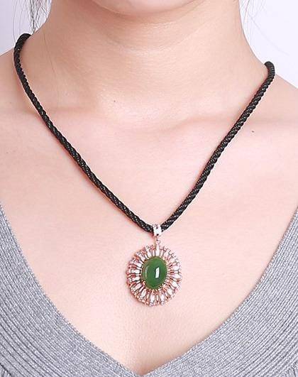 Baikalla Jewelry Silver Gemstone Necklace Rose Gold Plated Sterling Silver Genuine Nephrite Green Jade Pendant