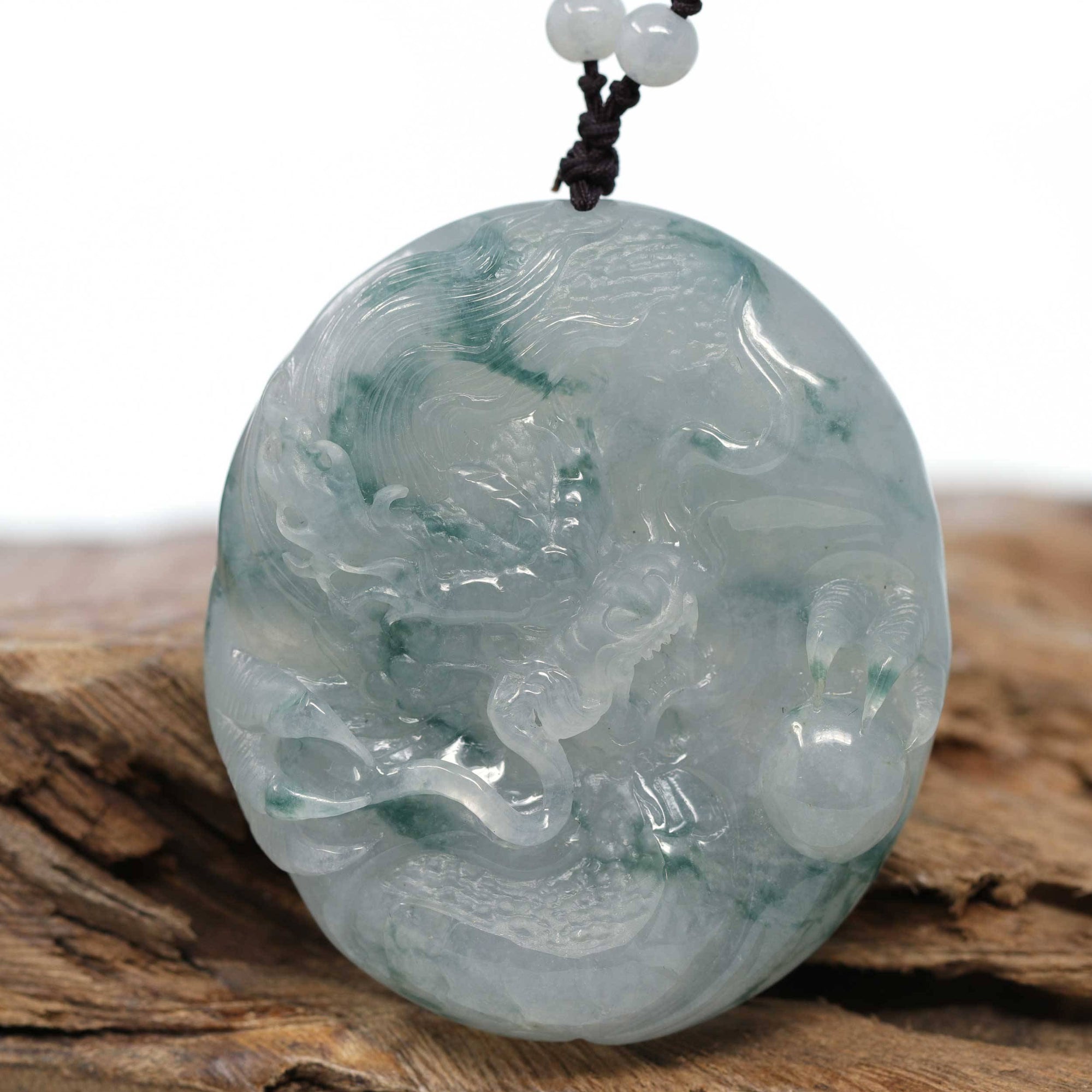 Baikalla Jewelry Jade Carving Necklace Baikalla™ "Soring Dragon" Natural Jadeite Jade Blue Green Pendant Necklace For Men, Collectibles.