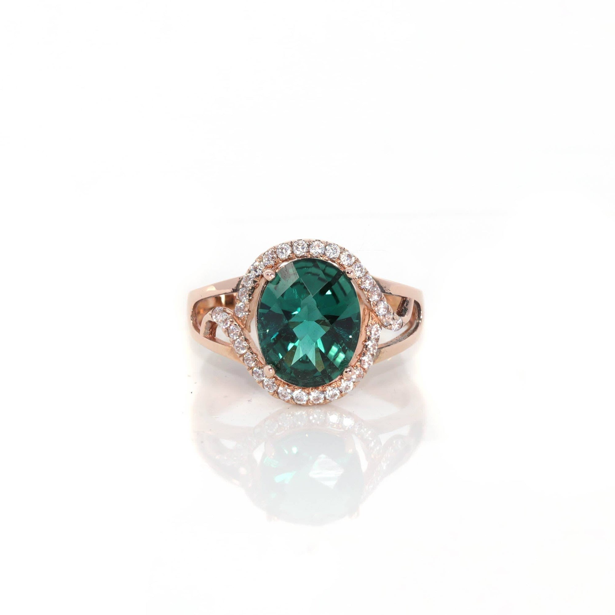 Baikalla Jewelry Gold Sapphire Ring 18k Rose Gold Lab-Created Emerald Ring With CZ