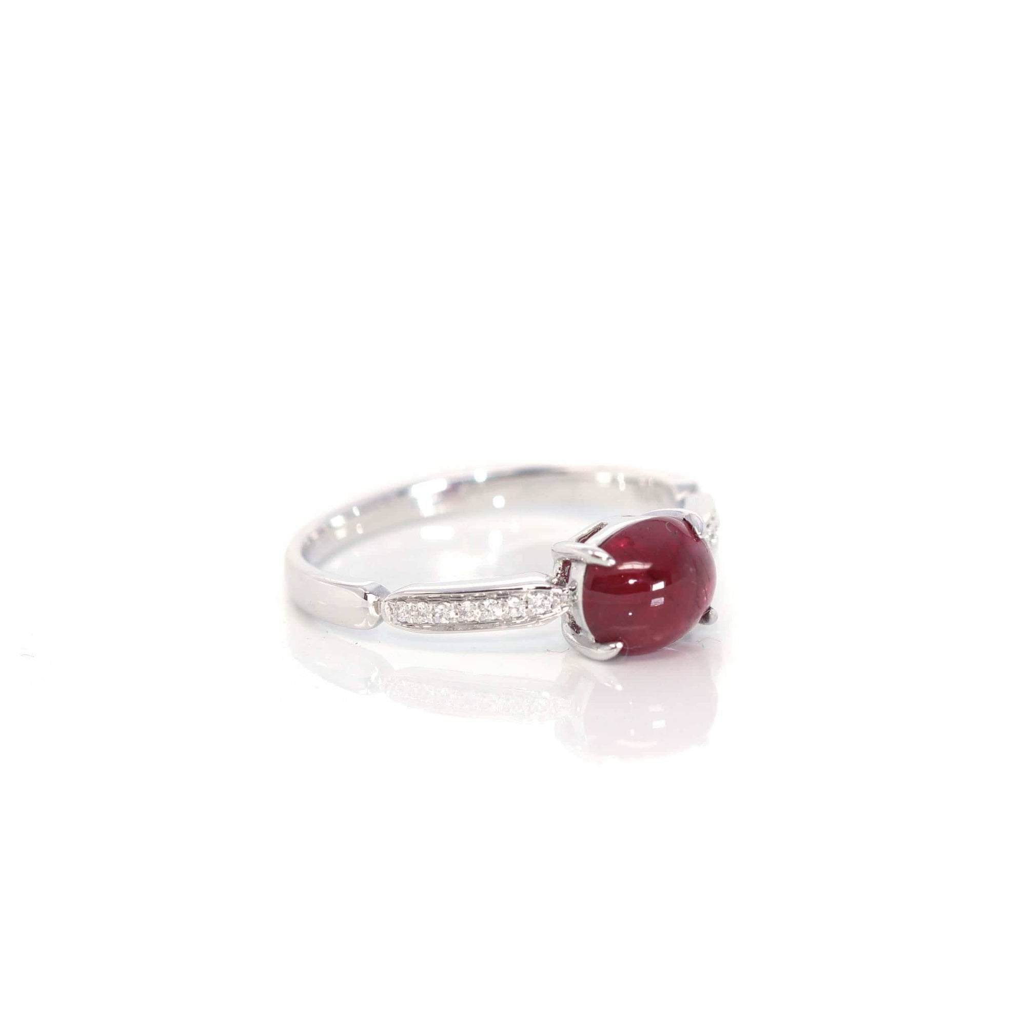 Baikalla Jewelry Gold Ruby Ring 18k White Gold Natural Oval Ruby Diamond Anniversary Ring