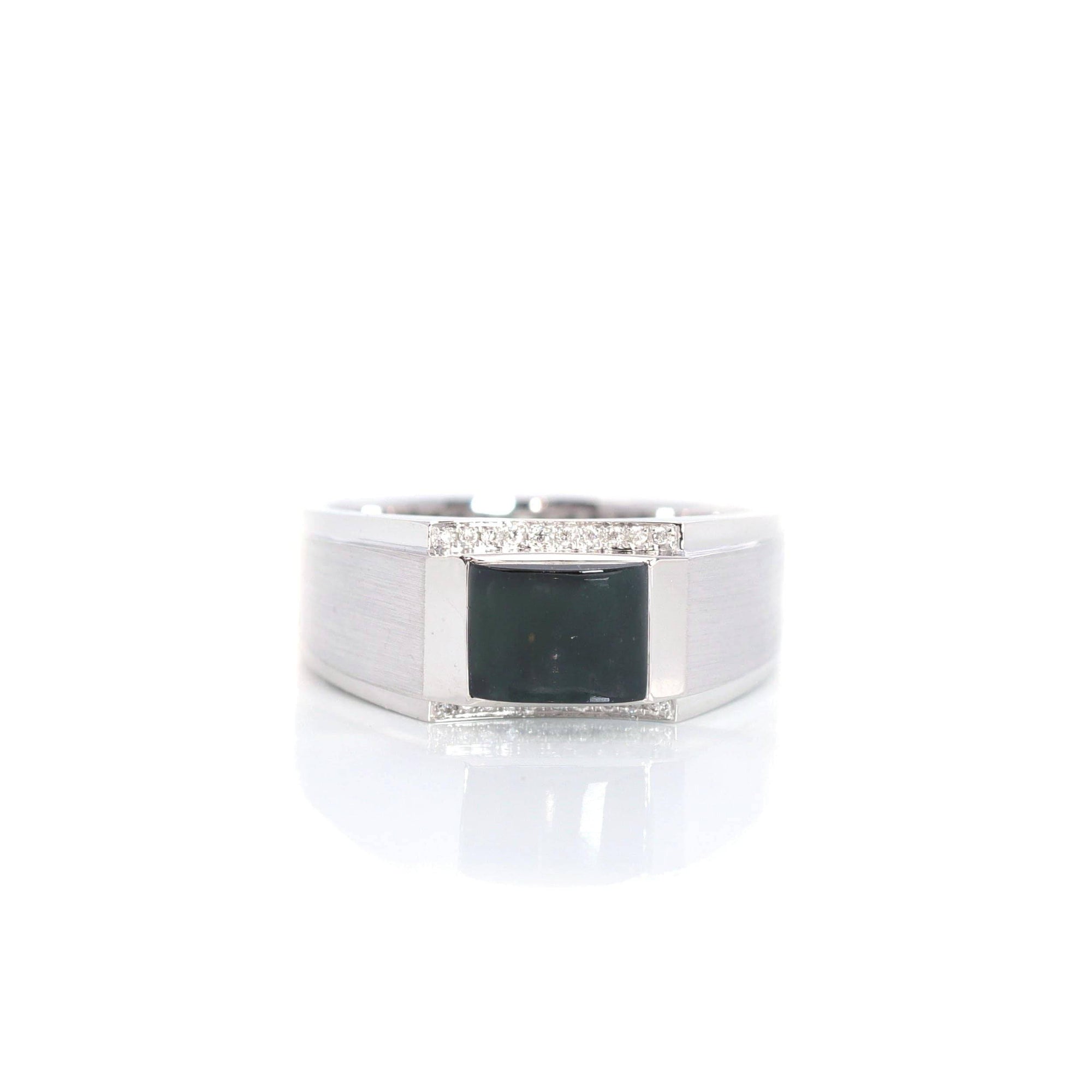 Baikalla Jewelry Gold Jadeite Jade Ring Baikalla™ "Classic Emerald Style" Genuine Burmese Emerald Cut Black Jadeite Jade Engagement Ring