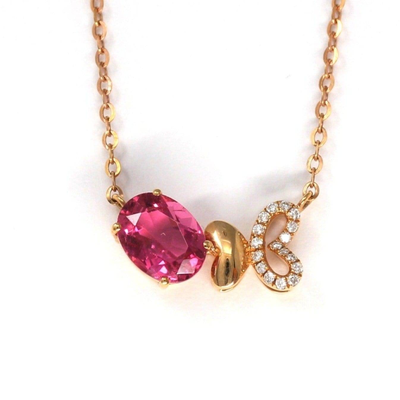 Baikalla Jewelry Gemstone Pendant Necklace Baikalla™ &quot;Butterfly Tourmaline&quot; 18K Rose Gold Baby Pink Tourmaline &amp; 1/5 CTW Diamond Pendant Necklace