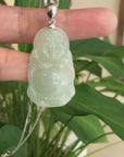 Baikalla™ "Standing Buddha" Genuine Green Jadeite Buddha Pendant Necklace With Silver  Bail