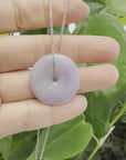 "Good Luck Button" Necklace Lavender Jadeite Jade Lucky Ping An Kou Necklace