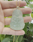 "Goddess of Compassion" 14k Yellow Gold Genuine Burmese Jadeite Jade Guanyin Necklace