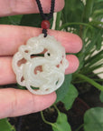 Baikalla "Jade Dragon In Cloud" Genuine White Nephrite Jade Dragon Pendant Necklace