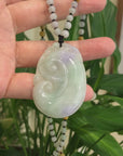 Baikalla "As you wish" Genuine Burmese Jadeite Jade Green and Lavender Ruyi Necklace