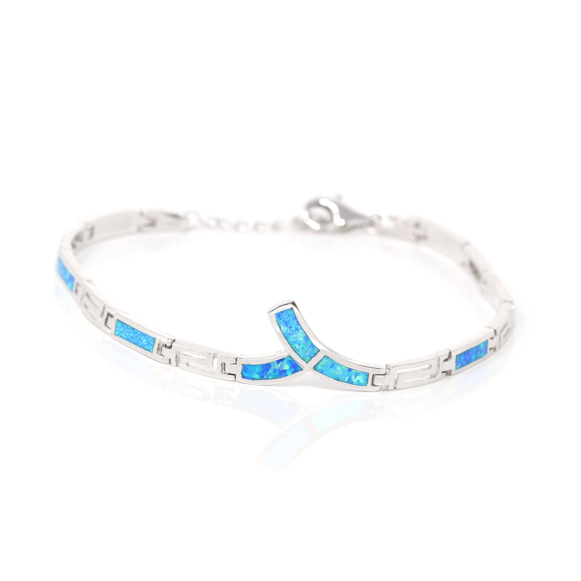 Baikalla Jewelry Silver Gemstone Bracelet Baikalla™ Sterling Silver Lab-Created Classic Opal Geometric Bracelet