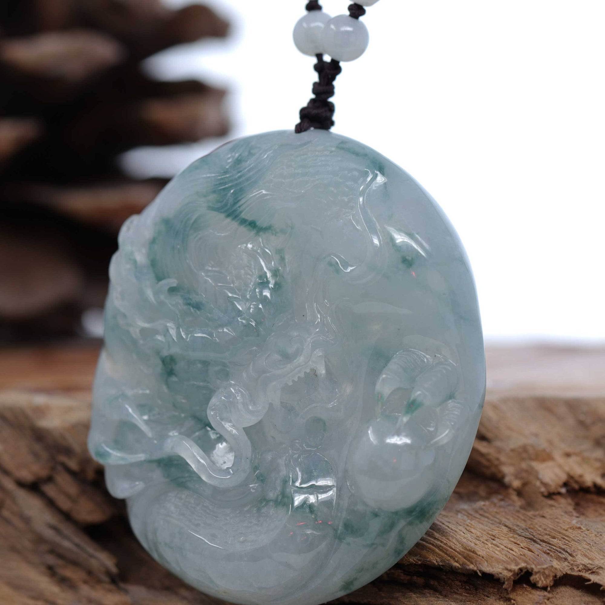 Baikalla Jewelry Jade Carving Necklace Baikalla™ "Soring Dragon" Natural Jadeite Jade Blue Green Pendant Necklace For Men, Collectibles.