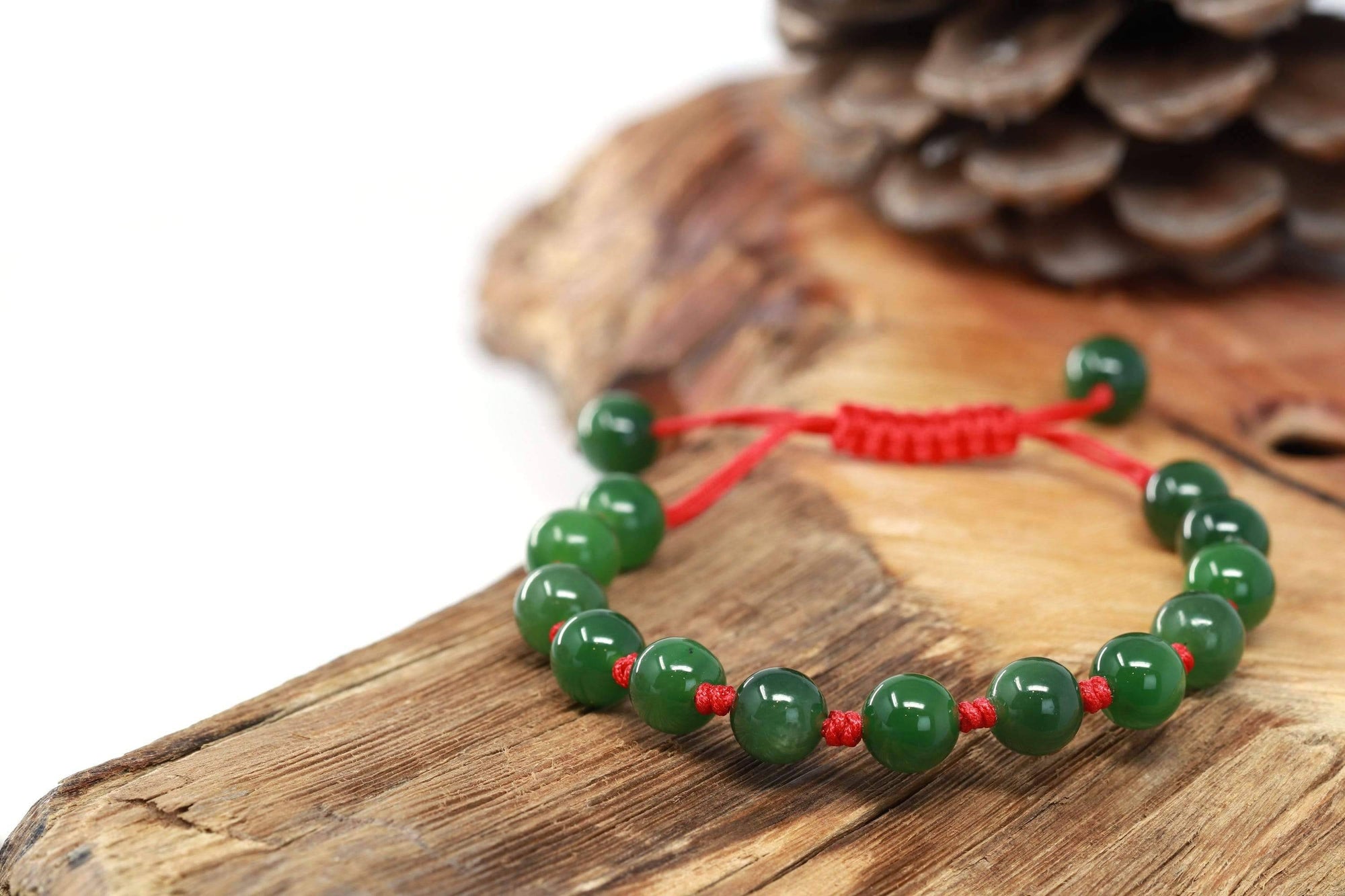 Baikalla Baikalla Natural Nephrite Jade Bead Bracelet With Red String