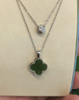 Baikalla™ Sterling Silver Real Green Nephrite Jade Lucky Four Leaf Pendant Necklace