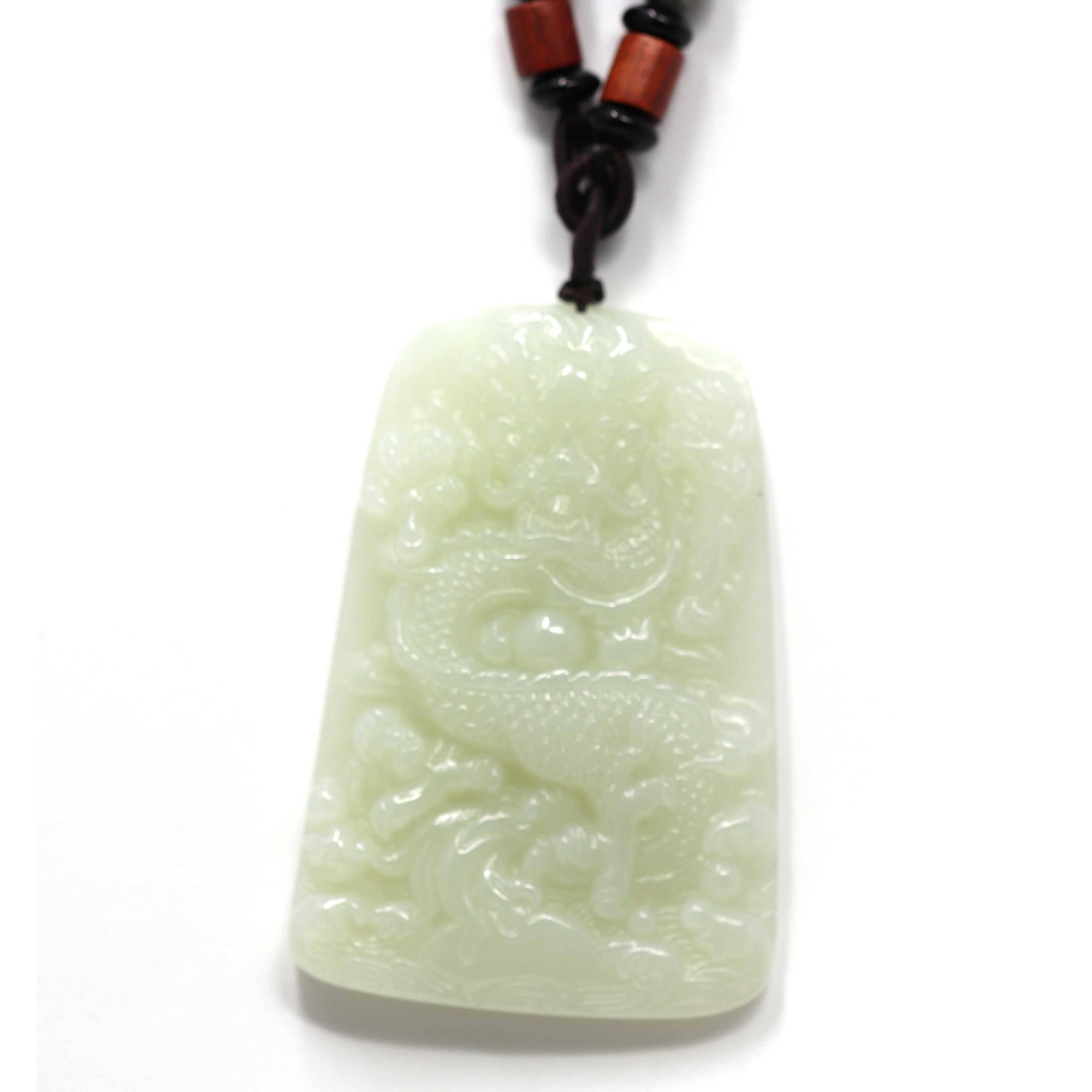 Baikalla Jewelry Nephrite Jade Necklace Natural White Nephrite Jade Double Dragon Pendant Necklace ( Carved Art )