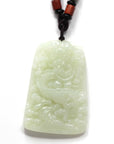 Baikalla Jewelry Nephrite Jade Necklace Natural White Nephrite Jade Double Dragon Pendant Necklace ( Carved Art )