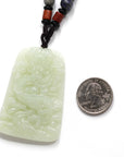 Baikalla Jewelry Nephrite Jade Necklace Natural White Nephrite Jade Double Dragon Pendant Necklace ( Carved Art )